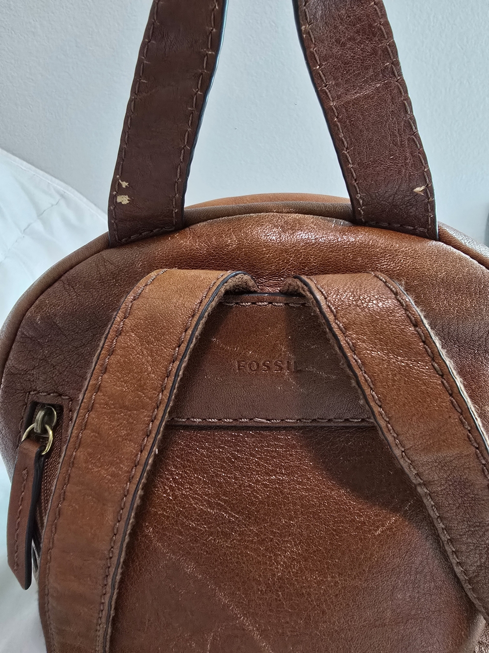 Fossil Chestnut Brown Leather Mini Backpack with Front Zip - Picture 4 of 10